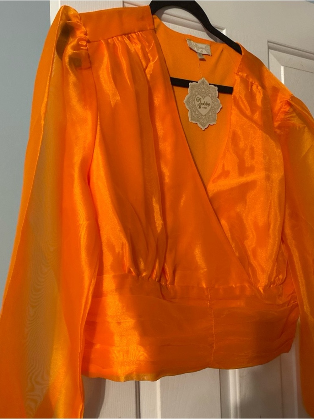 indulge Orange Satin Wrap Blouse
